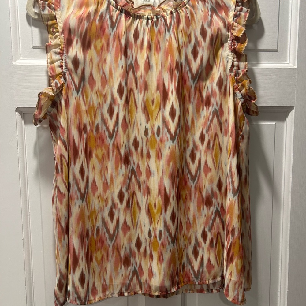 Vibrant Ikat Ruffle Sleeve Blouse